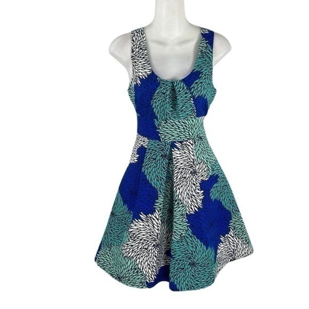 Anthropologie Plenty by Tracy Reese Floral Burst Blue Green Fit Flare Dress 6P